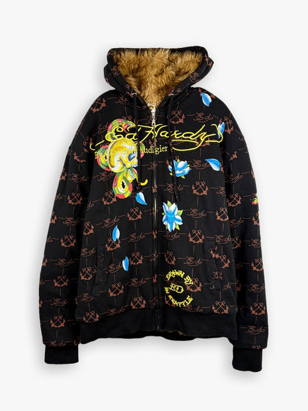 2000s Ed Hardy Faux Fur Zip-Up Hoodie – FTA® Vintage