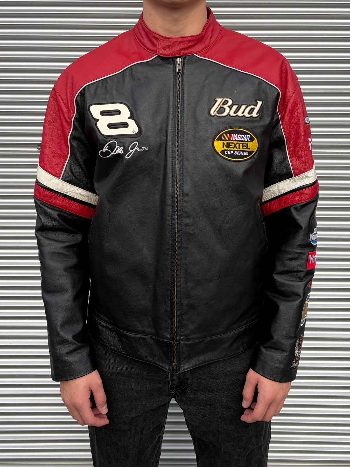 2000s Chase Authentics Dale Earnhardt Jr Budweiser Leather Jacket