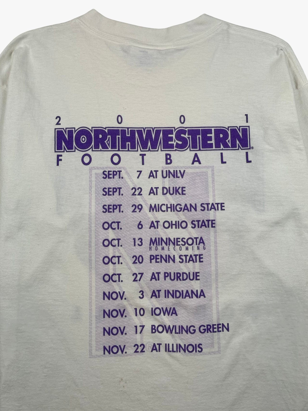 2001 Northwestern Wildcats Football Single Stitch T-Shirt